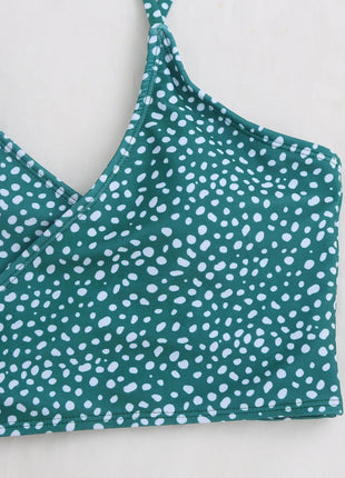Costume da bagno bikini da donna verde a pois a vita alta brasiliano push-up con lacci e bendaggio, nuovo modello 2026, per la spiaggia PlatiNum