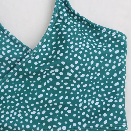 Costume da bagno bikini da donna verde a pois a vita alta brasiliano push-up con lacci e bendaggio, nuovo modello 2026, per la spiaggia PlatiNum
