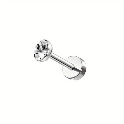 Florideco 1PC Stainless Steel Cartilage Stud Earrings for Women Opal Flat Back Earring Studs Lip Bar Nose Ear Piercing Jewellery PlatiNum