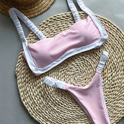 Splicing Micro Perizoma Bikini Donna Costumi da bagno a fascia Costume da bagno femminile Bikini a due pezzi Costume da bagno con taglio alto Swim Lady platinumshop