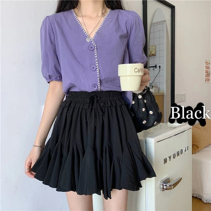 Abito da ballo estivo Minigonne bianche Donna 2024 Casual Vita alta Ruffles Faldas Fiocco coreano Harajuku Y2k Micro Gonna da tennis Nero