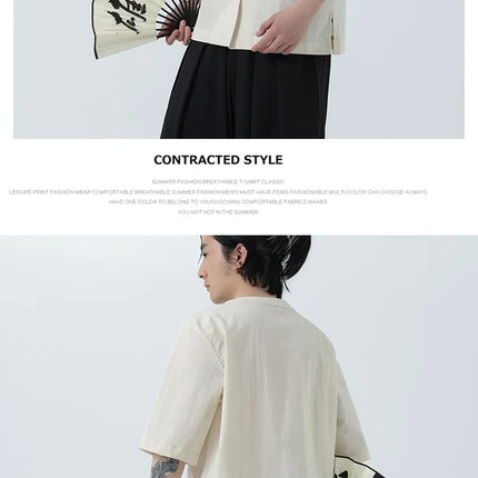 Camicie in Lino Stile Cinese per Uomo, Top Retrò Comodo Stile Tang, Camicie a Maniche Corte Tinta Unita per Kung Fu e Tai Chi