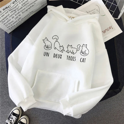 Funny Cute Cat Sweatshirt for Women Aesthetic Y2k 90s Hoodies Harajuku Graphic Pullovers 2000s Ulzzang Gothic Streetwear Female