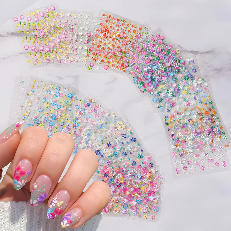 30 Sheets Flower Nail Stickers for Nail Art Colorful Self Adhesive Daisy Nail Decals Spring Summer Nail Art Stickers Cute Floral