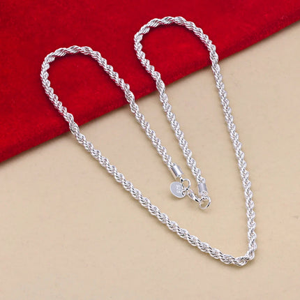 16-24inch for women men Beautiful fashion 925 Sterling Silver charm 4MM Rope Chain Necklace fit pendant high quality jewelry PlatiNum