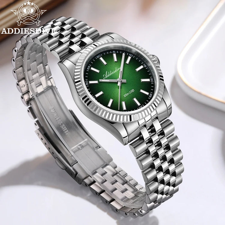 ADDIESDIVE 36mm Luxury Watch for Women VH31 Movement 100m Waterproof BGW9 Luminous Diving Watches Stainless Steel Quartz Watch