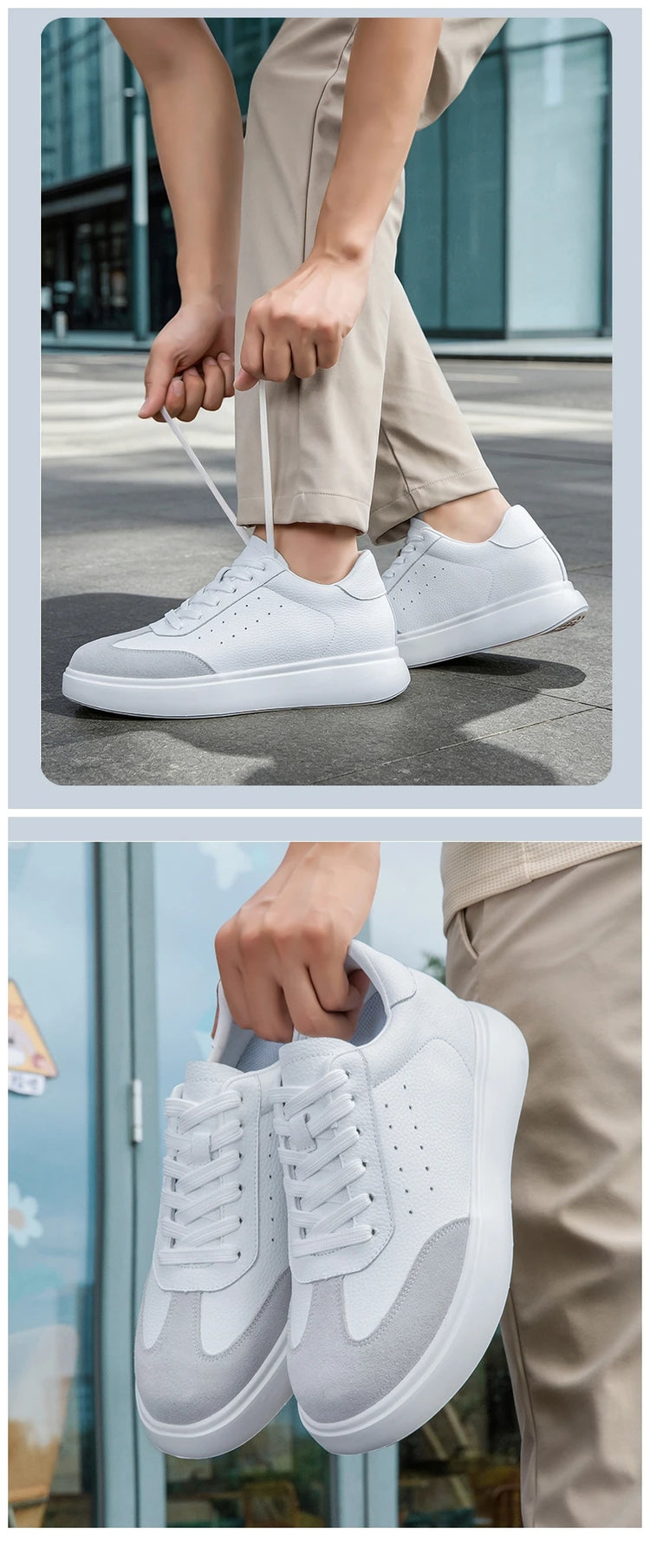 Men 7CM Invisible Height Increasing Sneakers Comfortable Breathable Leather Casual Elevator Shoes Lace Up Thick Sole Sport Shoes