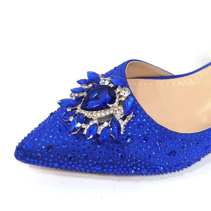 Venus Chan Royal Blue Sandals for Women 2024 Luxury Wedding Pumps Med Heels strass Design Party Shoes and Bags Set