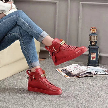 Women’s Genuine Cow Leather Flat Ankle Boots Stone Pattern Black High with Lace Sneakers Designer With Lock Luxury Brands Shoes