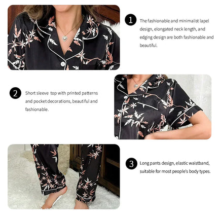 Pigiama in raso per donna pigiameria con stampa floreale autunno vestiti per la casa Soft Comfort top e pantaloni a maniche corte pigiama pigiama Femme