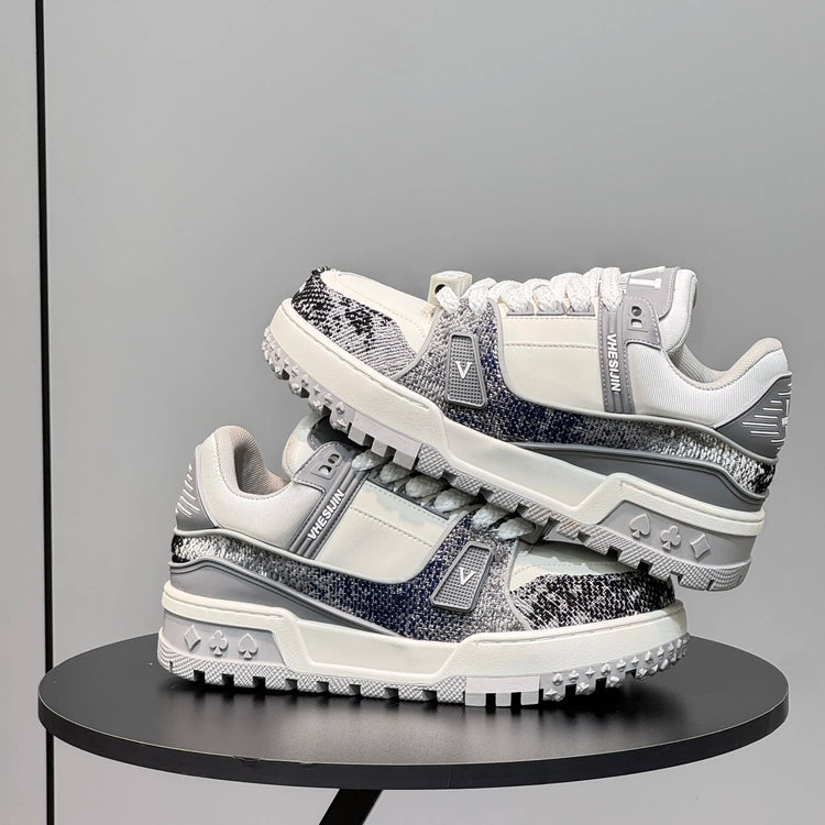 Autumn new trendy brand chubby shoes lace-up low-top casual thick-soled shoes