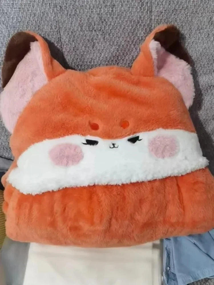 Anime Fox Cloak Fox Cape Cartoon Cloak Coral Fleece Keep Warm Air Blankets Cosplay Costumes Lovely Soft Birthday Valentine Gifts