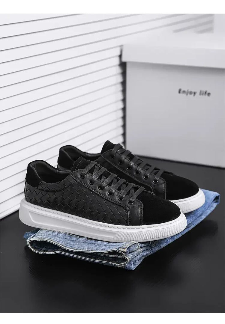 Sneakers Premium Breathable Woven Black Casual Shoes for Men Lightweight Comfortable Daily Walking Outdoor Footwear