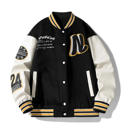 Men Varsity Baseball Bomber Jacket Hip Hop Harajuku Bone Letter Patchwork Leather Jackets Streetwear Women Unisex College Coats