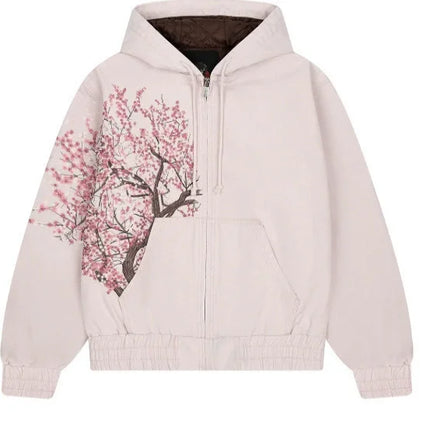 Harajuku American Retro Sakura Embroidery Pink Hoodie Y2K Jacket Men Women Oversized Gothic Streetwear Casual Fashion Outerwear