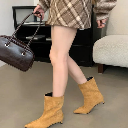2025 NEW  Vintage Pointed Toe Women Ankle Boots Designer Thin Low Heel Shoes Modern Short Botas Autumn Winter Zapatos De Mujer