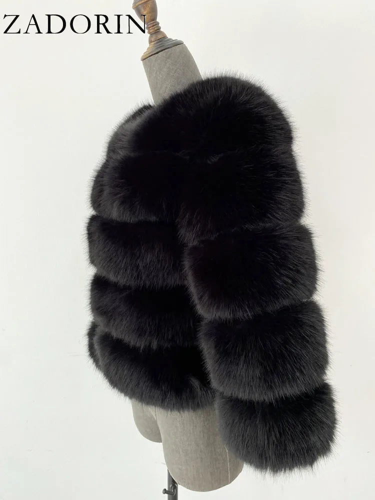 ZADORIN S-6XL Mink Coat Winter Black White Faux Fur Coat Woman Elegant Fluffy Faux Fur Jacket Top Short Fur Coats Woman Clothing