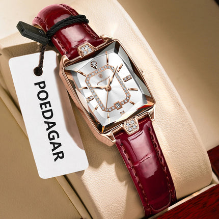 POEDAGAR Rettangolo Orologi da donna di lusso Impermeabile Data Orologio da donna in pelle Elegante orologio da polso da donna al quarzo moda Reloj regalo platinumshop
