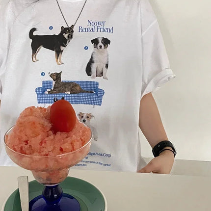 1102Dog Kawaii Graphic Shirt Ulzzang Fashion Unisex Harajuku Streetwear Grunge Y2k Aesthetic Oversized Women's T-shirts