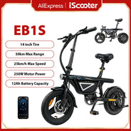 Bicicletta Elettrica EB1S da 14 Pollici, Motore 250W, Batteria 12Ah, Autonomia 30-50km, 3 Velocità, Velocità Massima 25km/h, Sospensione Centrale, E-Bike Pieghevole per Città, Bicicletta Elettrica per Adulti con Controllo