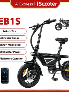 Bicicletta Elettrica EB1S da 14 Pollici, Motore 250W, Batteria 12Ah, Autonomia 30-50km, 3 Velocità, Velocità Massima 25km/h, Sospensione Centrale, E-Bike Pieghevole per Città, Bicicletta Elettrica per Adulti con Controllo