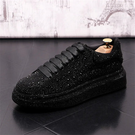 Luxury Fashion New Designer Charm Men's Lace Up Rhinestone Platform Causal Shoes Male All Match Sport Walking Runner Sneakers