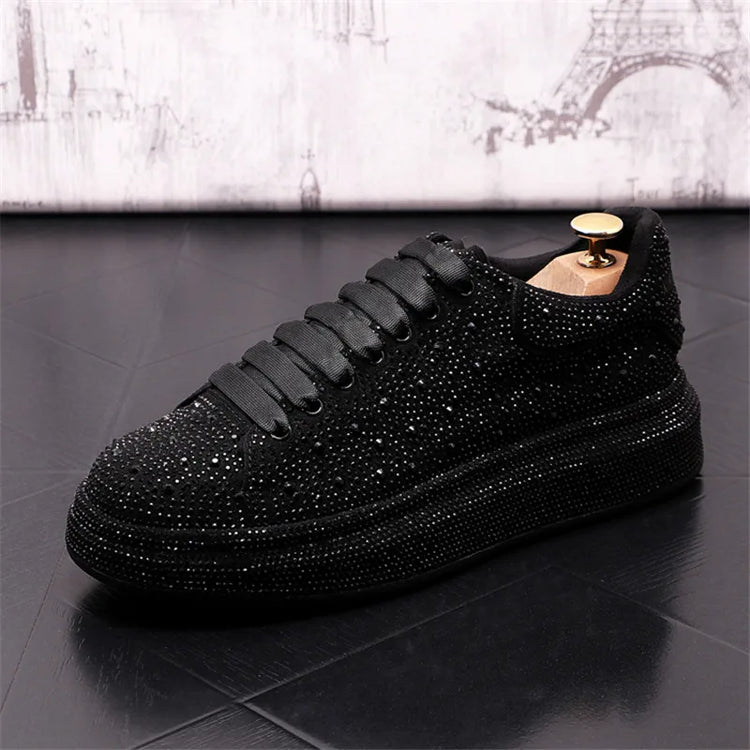 Luxury Fashion New Designer Charm Men's Lace Up Rhinestone Platform Causal Shoes Male All Match Sport Walking Runner Sneakers