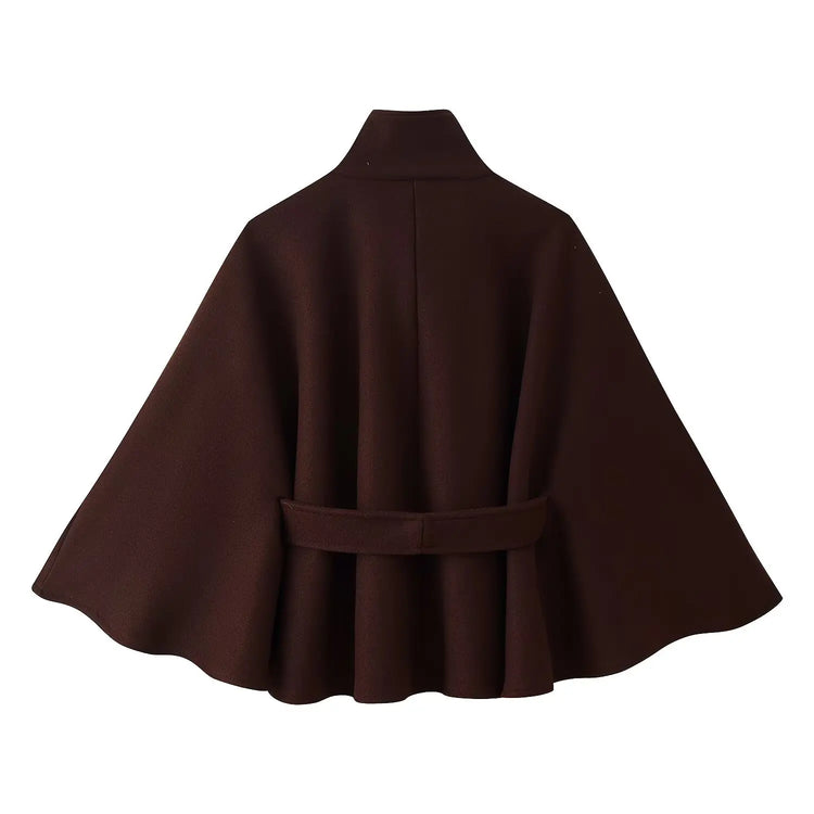 KONDALA Women Fall Casual Elegant Cloak Jacket Stand-Collar Soft Tweed Belt Jacket New 2026 Autumn Winter Trendy Cape Style Coat