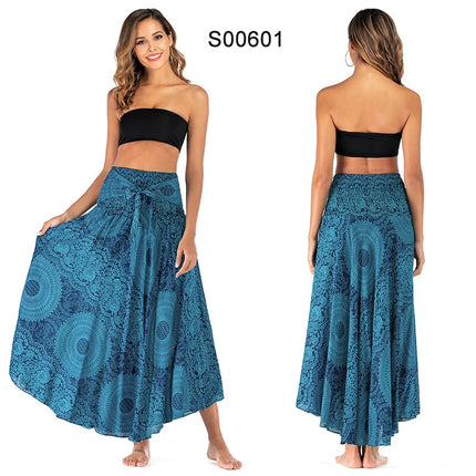 Boho Gonne Donna Rayon Beach Abito lungo Estate Bohemian Jupe Longue Femme Elastico in vita Stampa Fasciatura floreale Halter Hippie platinumshop