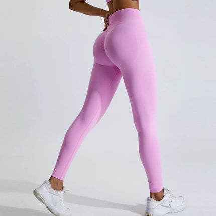 Seamless Women Solid Color High Waist Yoga Pants Sexy Hip-lifting Tight Sports Pants Women Push Up Fitness Workout Yoga Leggings PlatiNum