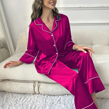 Pigiama da donna Completo da notte Completo da pigiama Pj Set Top a maniche lunghe in raso con pantaloni Pigiama da 2 pezzi Pigiama da donna