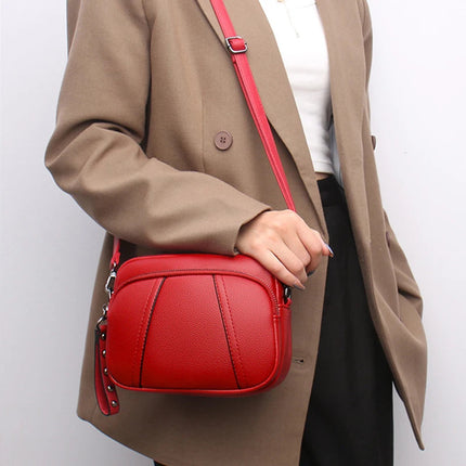 Solid Color Fashionable Rivet Zipper Women's Mobile Phone Bag Simple Soft Leather Shoulder Crossbody Small Square Bag Handbag PlatiNum