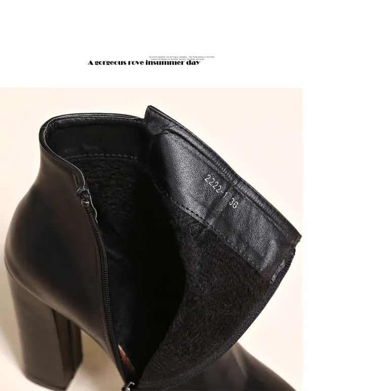 Autumn Winter Plush Boots Women British Thick Heel Waterproof Platform Thick Bottom Short Boot High Heels Lady
