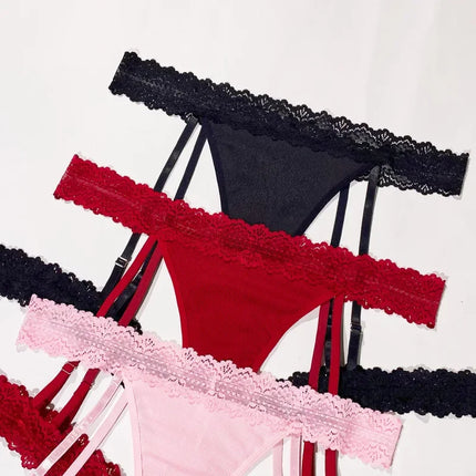 Female Suspender Socks Plus Size Lace Women Thongs Low-waist Solid Ladies G-string New Panties Fashion Erotic Underwear XL-4XL