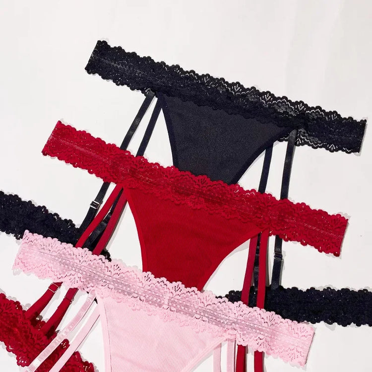 Female Suspender Socks Plus Size Lace Women Thongs Low-waist Solid Ladies G-string New Panties Fashion Erotic Underwear XL-4XL