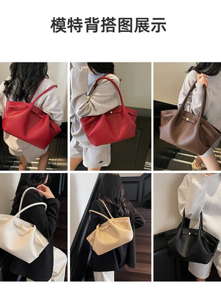 Nuove Borse a Spalla di Lusso 2026 con Motivo Lychee, in Pelle PU Tinta Unita, Borse da Donna di Grande Capacità, Borsa Tote da Viaggio