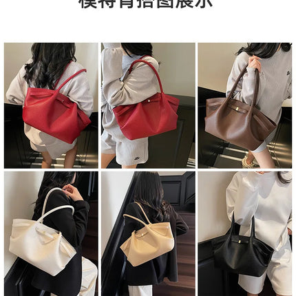 Nuove Borse a Spalla di Lusso 2026 con Motivo Lychee, in Pelle PU Tinta Unita, Borse da Donna di Grande Capacità, Borsa Tote da Viaggio