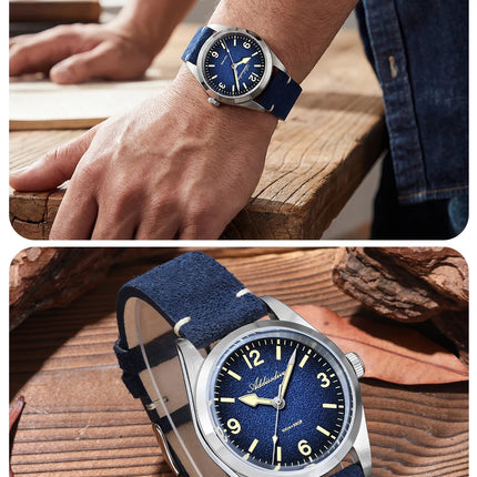 ADDIESDIVE NEW Luxury Quartz Men's 36mm Watch AD2544 Sapphire Crystal 100M Waterproof C3 Retro Luminous Leather Strap Wristwatch