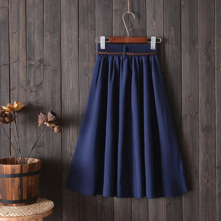 Gonna estiva midi al ginocchio da donna con cintura Gonna da scuola a pieghe a vita alta da donna coreana alla moda femminile
