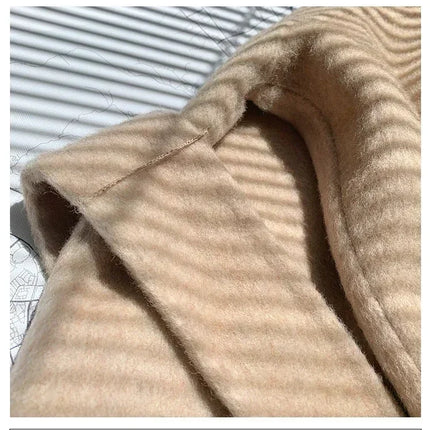 OFTBUY Omen Double Face Wool Coat Natural Fur Coat Wool Blend Jacket Winter Warm Elegant Long Sleeve Fur Cuffs Fashion Outerwear