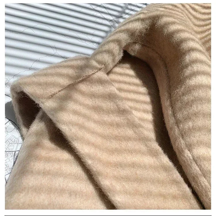 OFTBUY Omen Double Face Wool Coat Natural Fur Coat Wool Blend Jacket Winter Warm Elegant Long Sleeve Fur Cuffs Fashion Outerwear