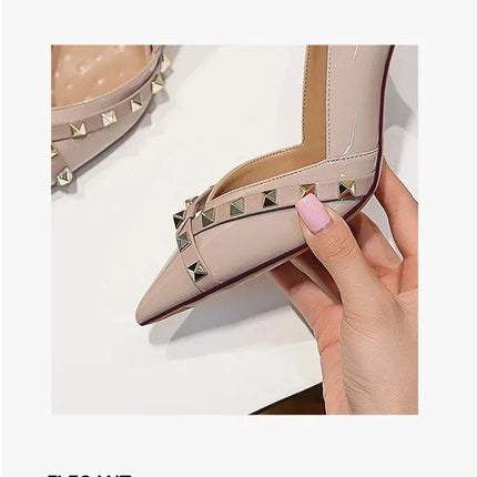 Nuovo 2025 Nail Head Tacchi alti Colore nudo Scarpe da lavoro professionali Donna Scarpe singole sexy Occasioni casual Materiale in micro fibra platinumshop