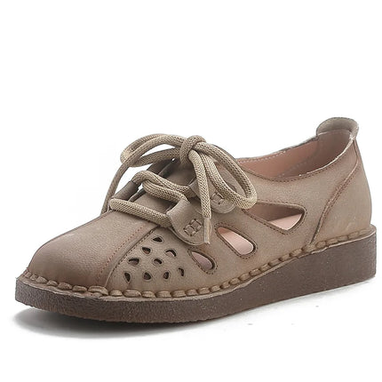 Women's Leather Slip-on Sandals 2026 New Style, Women's Thick Sole Sandals, Retro Mom Style Shoes with Holes, Women's Luxury Sandals