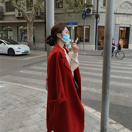 Double-sided Cashmere Big Collar Women's Coat 100% Pure Wool Reversible Woolen Coat High-End Fashion Loose Women's Wear 2026