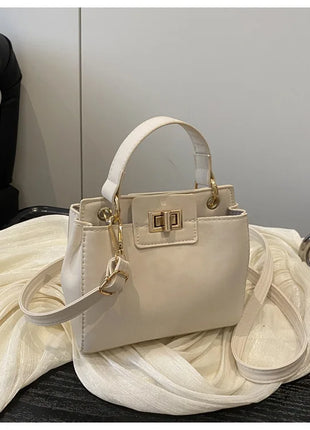 Elegante Mini Borsa a Tracolla con Manico Superiore, Chiusura Dorata, Versatile Borsa in Finta Pelle Scamosciata e Pelle per Uso Quotidiano Femminile