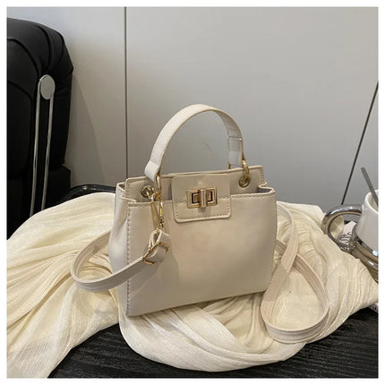 Elegante Mini Borsa a Tracolla con Manico Superiore, Chiusura Dorata, Versatile Borsa in Finta Pelle Scamosciata e Pelle per Uso Quotidiano Femminile
