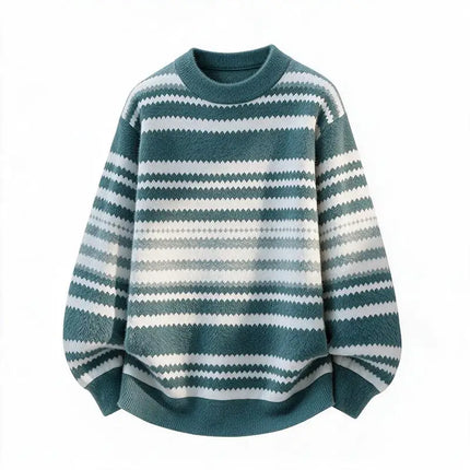 New Trendy Autumn and Winter Jacquard Pattern Pullover Sweater Casual Round Neck Color-Blocking Knit Men's Pullover