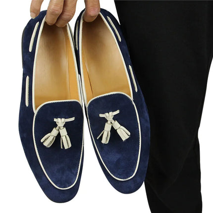 Mocassini Penny Blue da Uomo, Scarpe Casual Estive con Nappe, per Ufficio e Uso Quotidiano, in Pelle Scamosciata di Alta Qualità, Personalizzabili