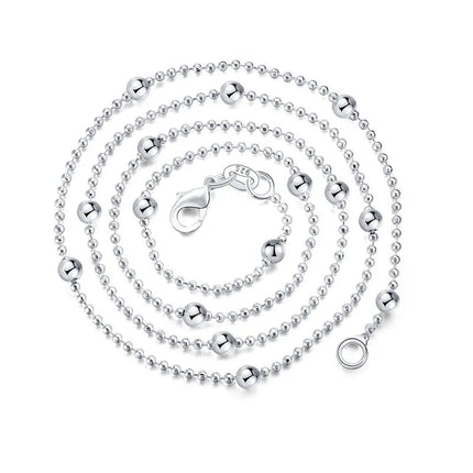 Charm 925 Sterling Silver 16-24 Inches Fine Sweater Bead Chain Women Necklace For Fashion Temperament Jewelry Party Wedding PlatiNum
