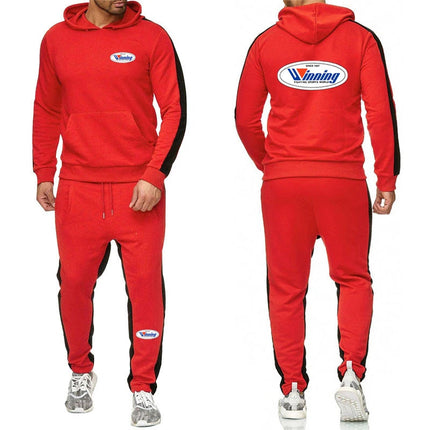 Winning Boxing Men's New Spring and Autumn Versatile Pullover Hoodies+Sweatpants Sports Comfortable Solid Color Pants Suits PlatiNum